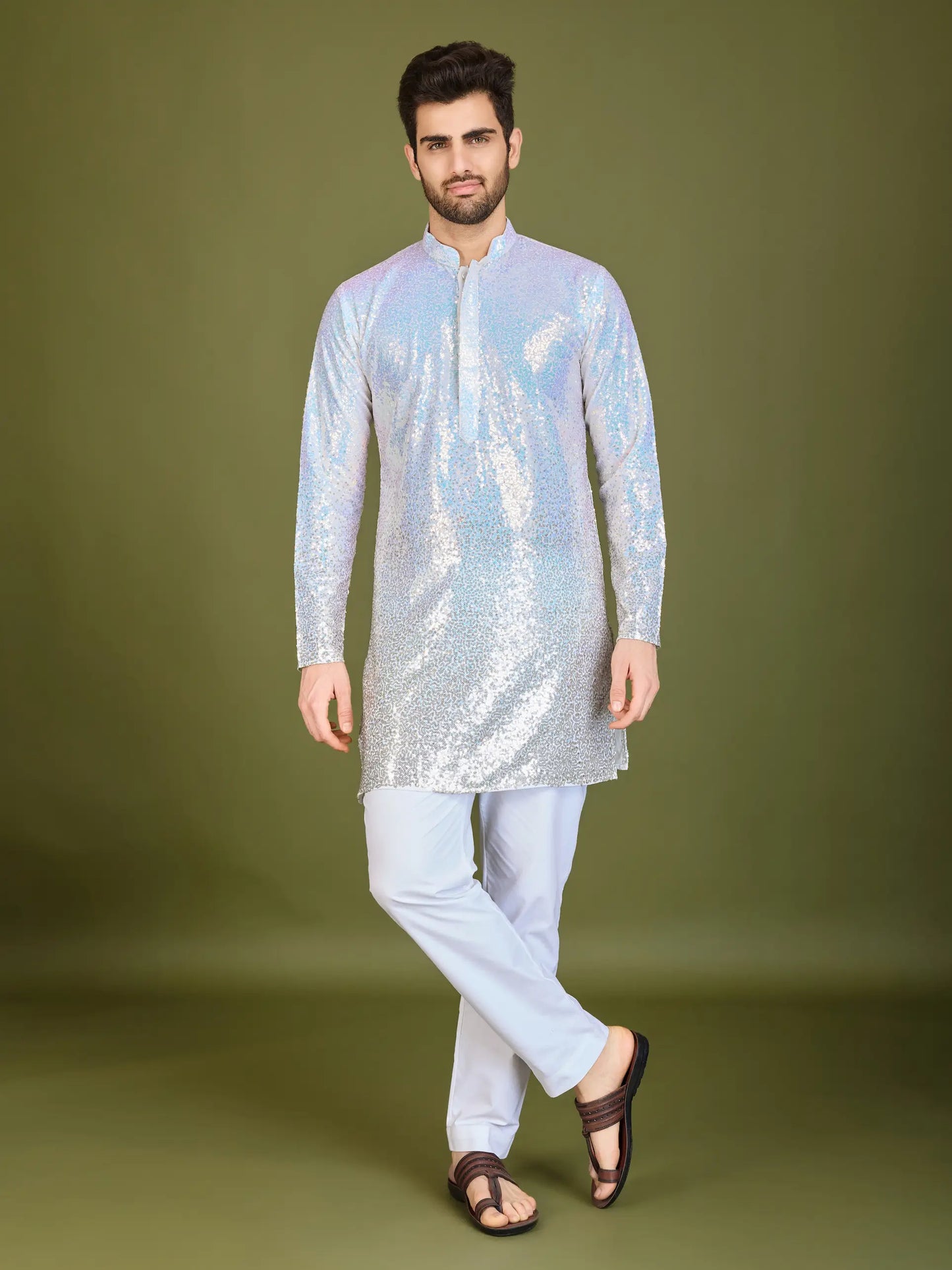 Ombre Yellow Georgette Kurta With Thread & Sequins Embroidered Work