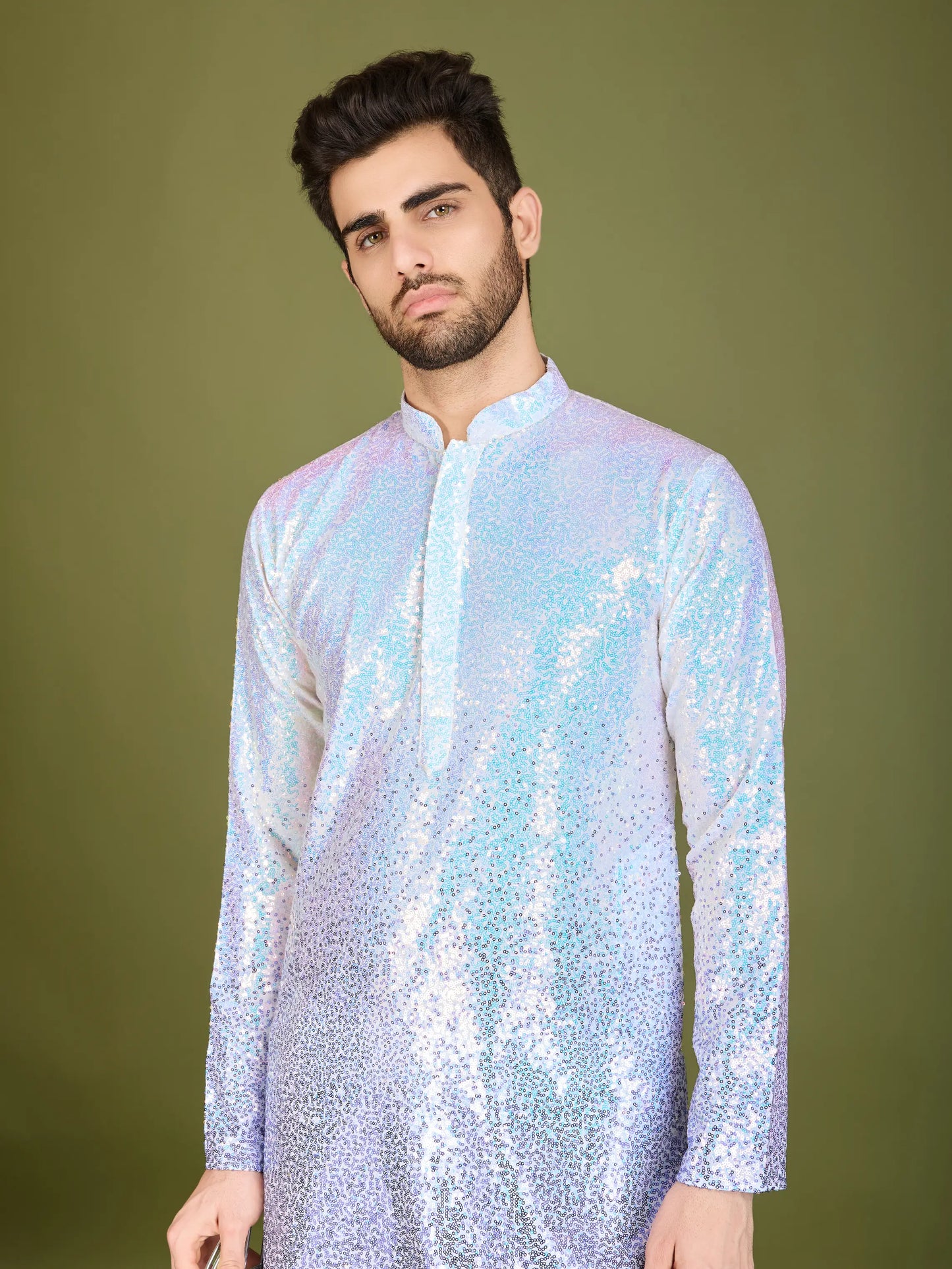 Ombre Purple Georgette Kurta With Thread & Sequins Embroidered Work