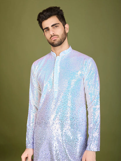 Ombre Purple Georgette Kurta With Thread & Sequins Embroidered Work