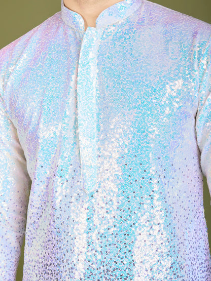 Ombre Purple Georgette Kurta With Thread & Sequins Embroidered Work