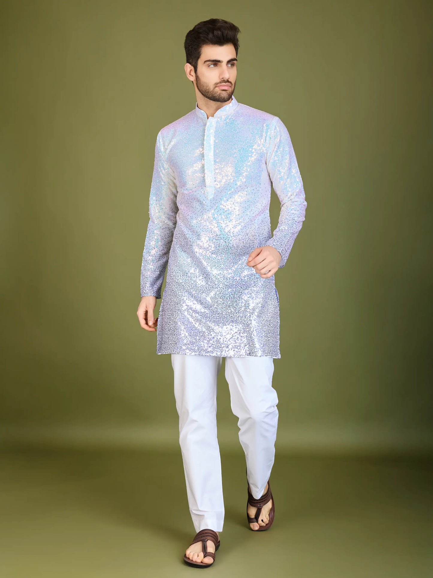 Ombre Purple Georgette Kurta With Thread & Sequins Embroidered Work