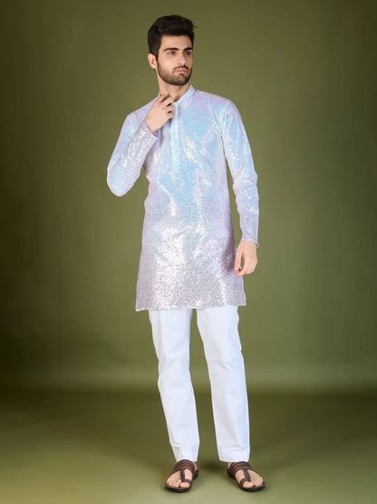 Ombre Pink Georgette Kurta With Thread & Sequins Embroidered Work