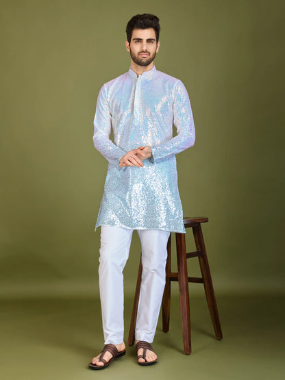 Ombre Blue Georgette Kurta With Thread & Sequins Embroidered Work