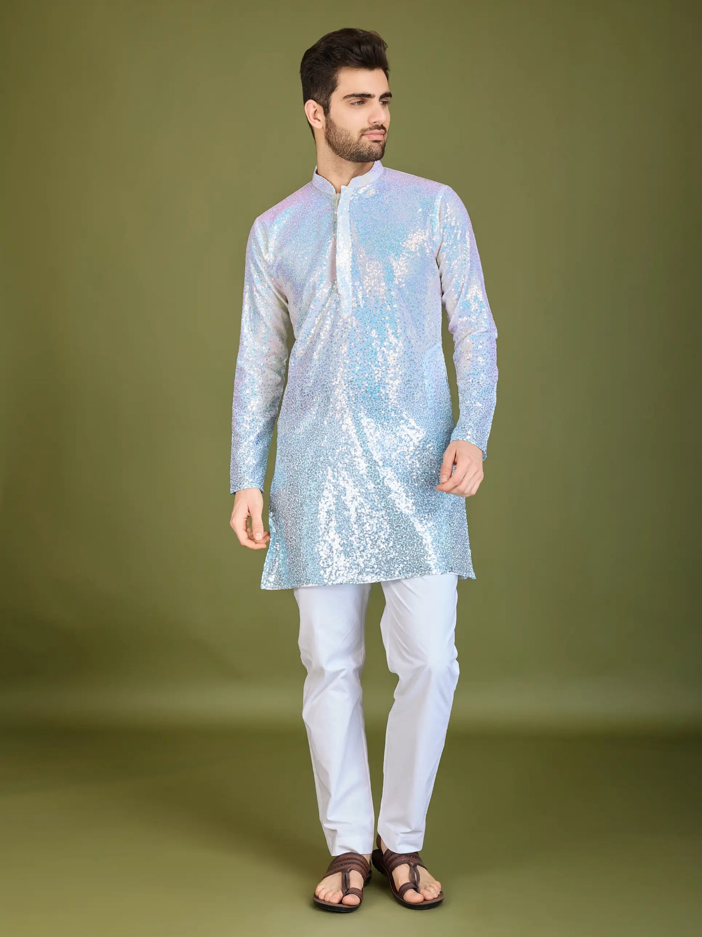 Ombre Blue Georgette Kurta With Thread & Sequins Embroidered Work