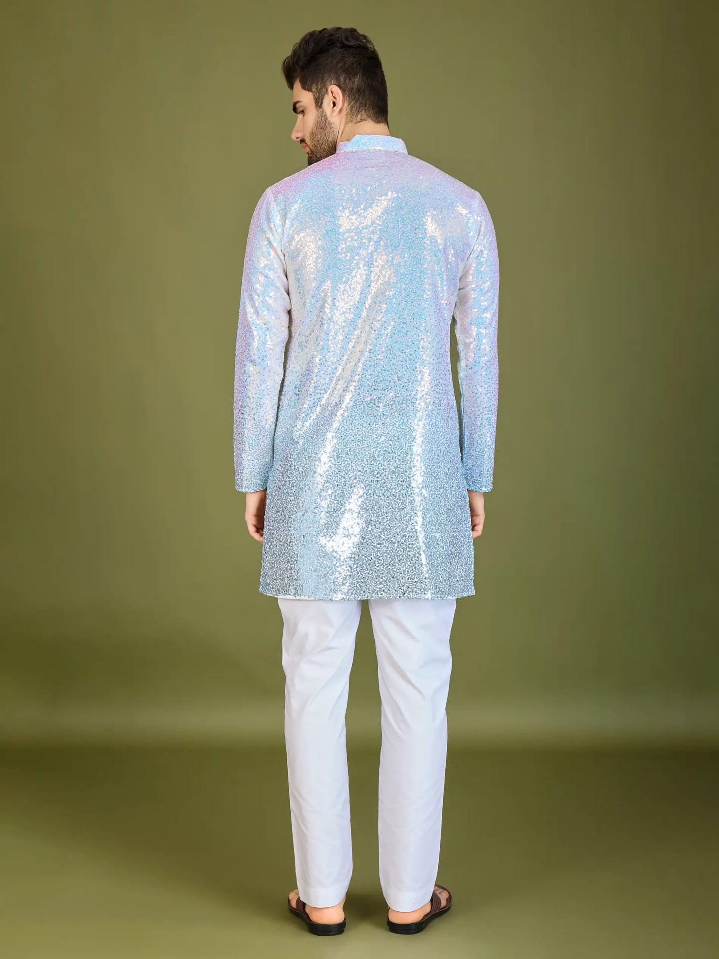 Ombre Blue Georgette Kurta With Thread & Sequins Embroidered Work