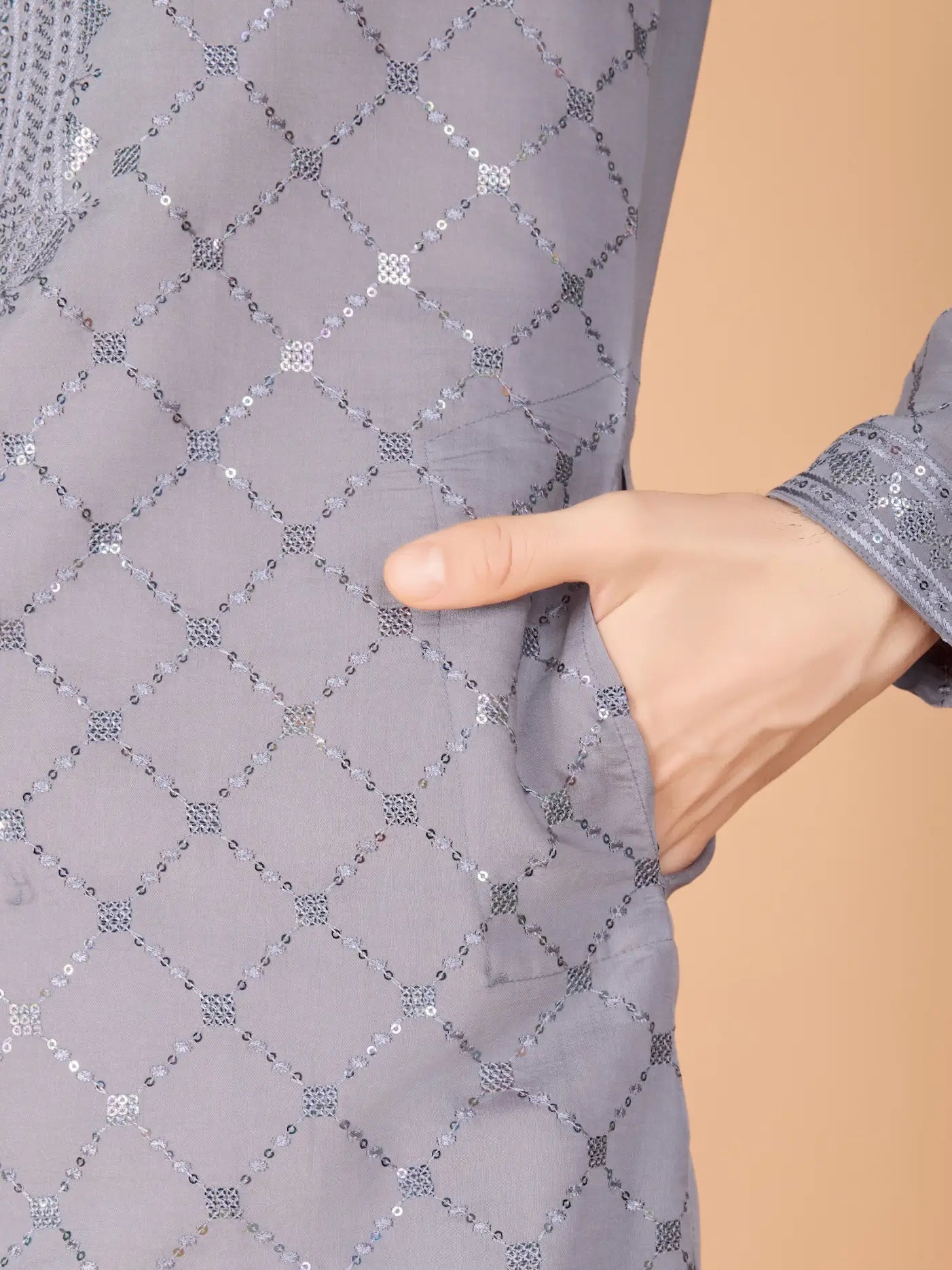 Grey Silk Thread & Sequence Embroidered Work Kurta With Pant & Dupatta