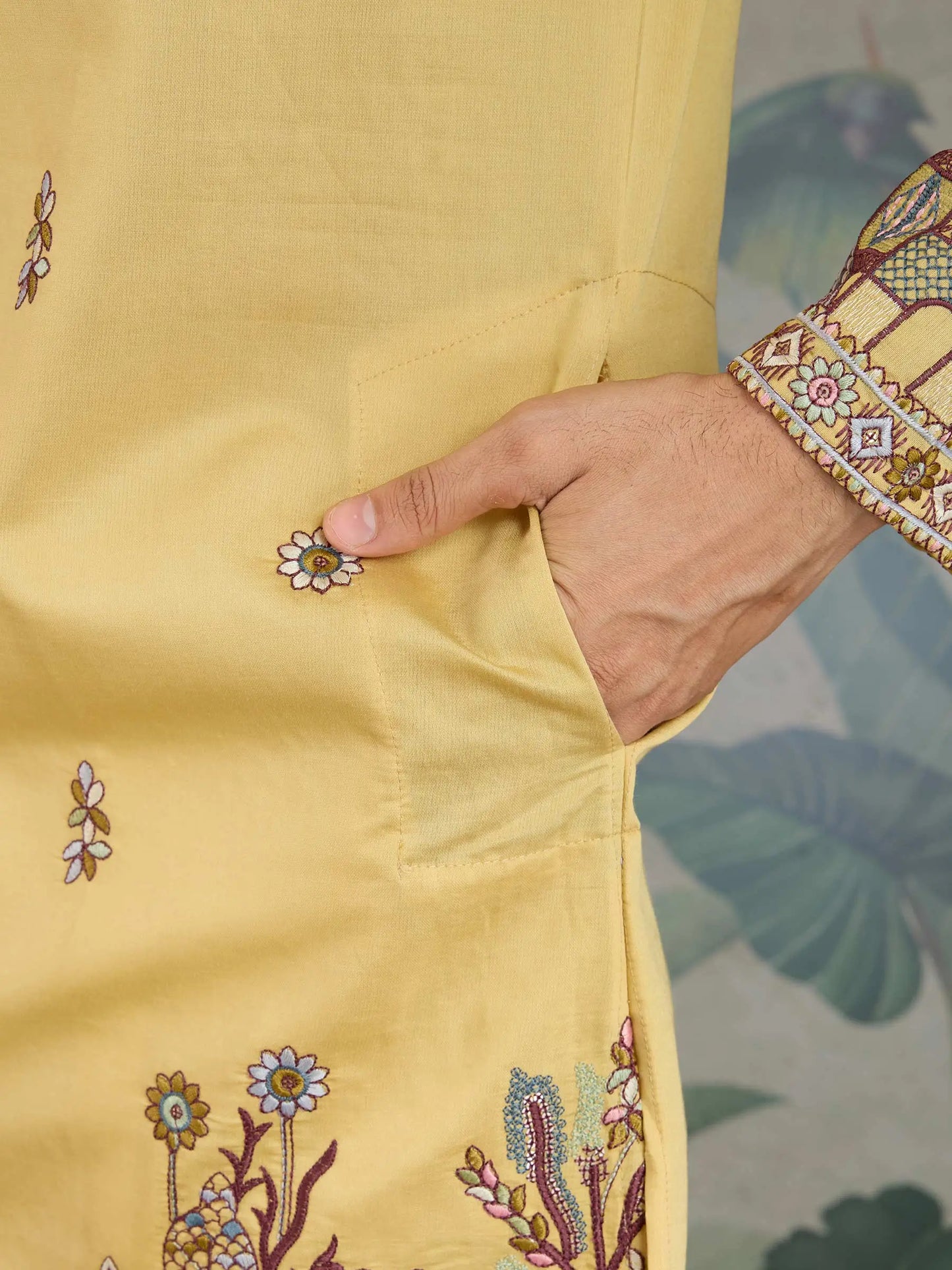 Yellow Viscose Silk Thread & Sequence Embroidered Work Kurta With Pant & Dupatta