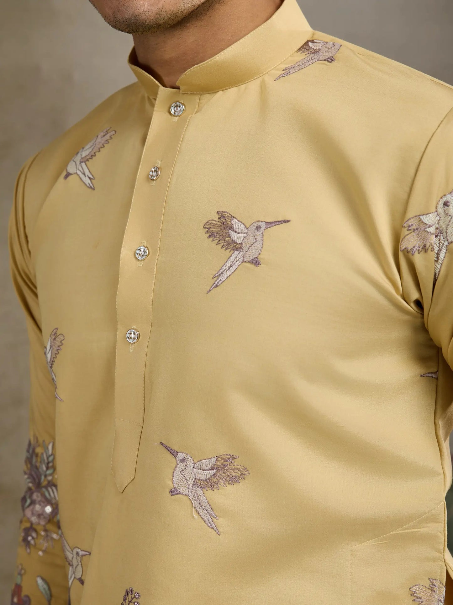 Yellow Viscose Silk Thread & Sequence Embroidered Work Kurta With Pant