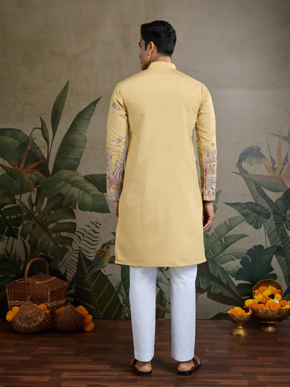Yellow Viscose Silk Thread & Sequence Embroidered Work Kurta With Pant