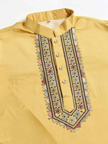 Yellow Wedding Wear Silk Kurta With Thread Sequins Embroidery Work Koti(Jacket)