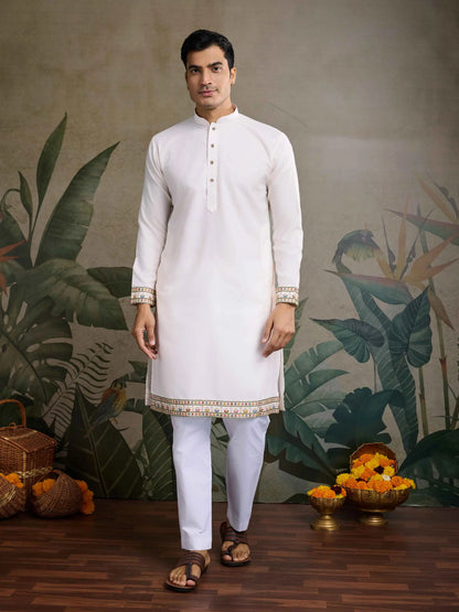 White Party Wear Thread Sequins Embroidery Work Kurta And Koti(Jacket)