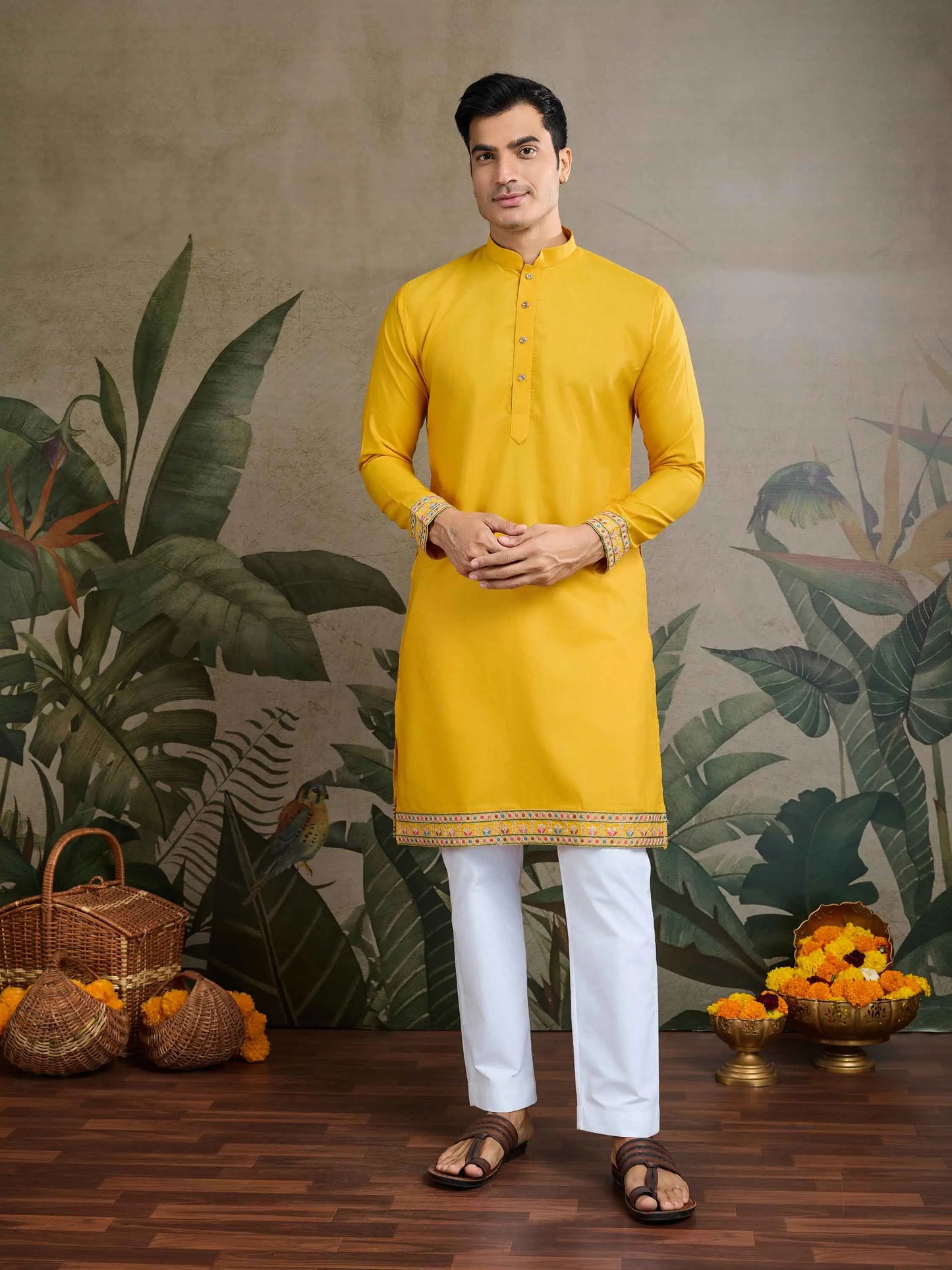 Yellow Thread Sequins Embroidery Work Party Wear Kurta And Jacket