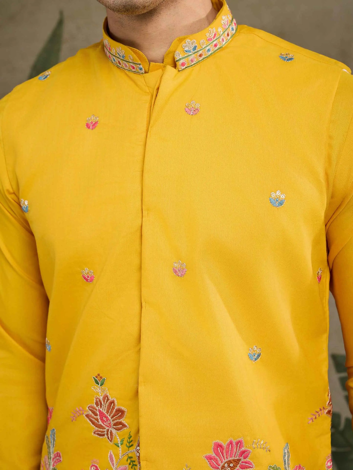 Yellow Thread Sequins Embroidery Work Party Wear Kurta And Jacket