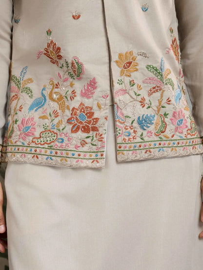 Ivory Wedding Wear Thread Sequins Embroidery Work Kurta And Koti