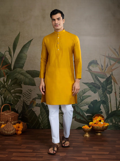Yellow Silk Thread & Swarovski Embroidered Work Kurta Set With Koti (Jacket)