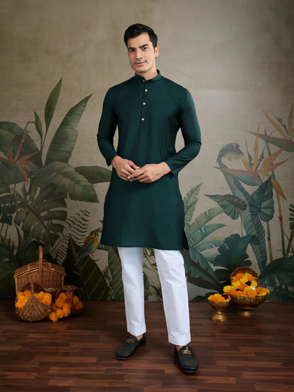 Green Silk Thread & Swarovski Embroidered Work Kurta Set With Koti (Jacket)