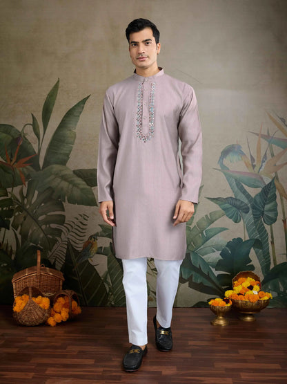 Ivory Real Mirror Thread Work Kurta With Jacquard Design Work Koti(Jacket)