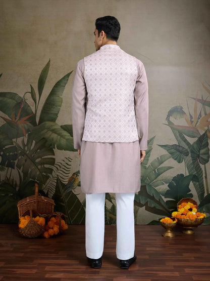 Ivory Real Mirror Thread Work Kurta With Jacquard Design Work Koti(Jacket)