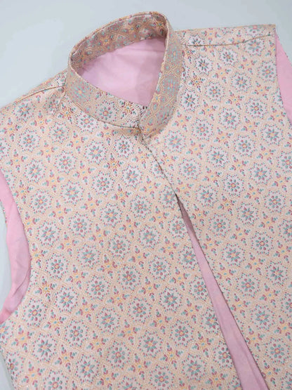 Oyster Pink Real Mirror Thread Work Kurta Set With Jacquard Design Work Jacket