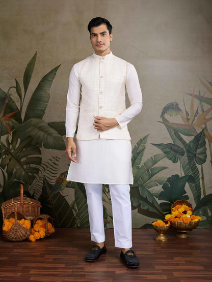 Off White Viscose Silk Kurta With Sequins Jacquard Design Work Koti