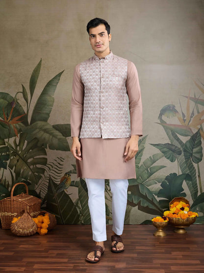 Rosy Brown Viscose Silk Kurta With Sequins Jacquard Design Work Koti