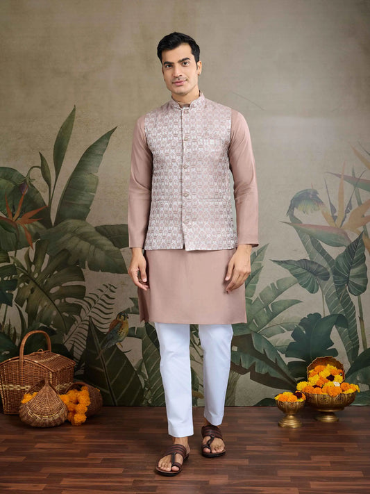Rosy Brown Viscose Silk Kurta With Sequins Jacquard Design Work Koti