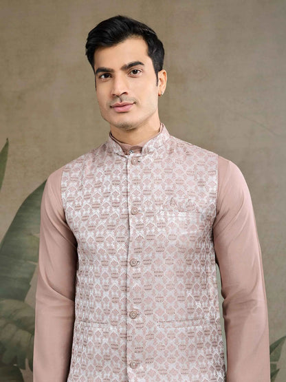 Rosy Brown Viscose Silk Kurta With Sequins Jacquard Design Work Koti