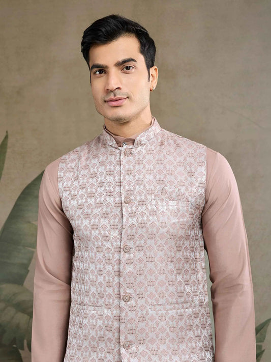 Rosy Brown Viscose Silk Kurta With Sequins Jacquard Design Work Koti