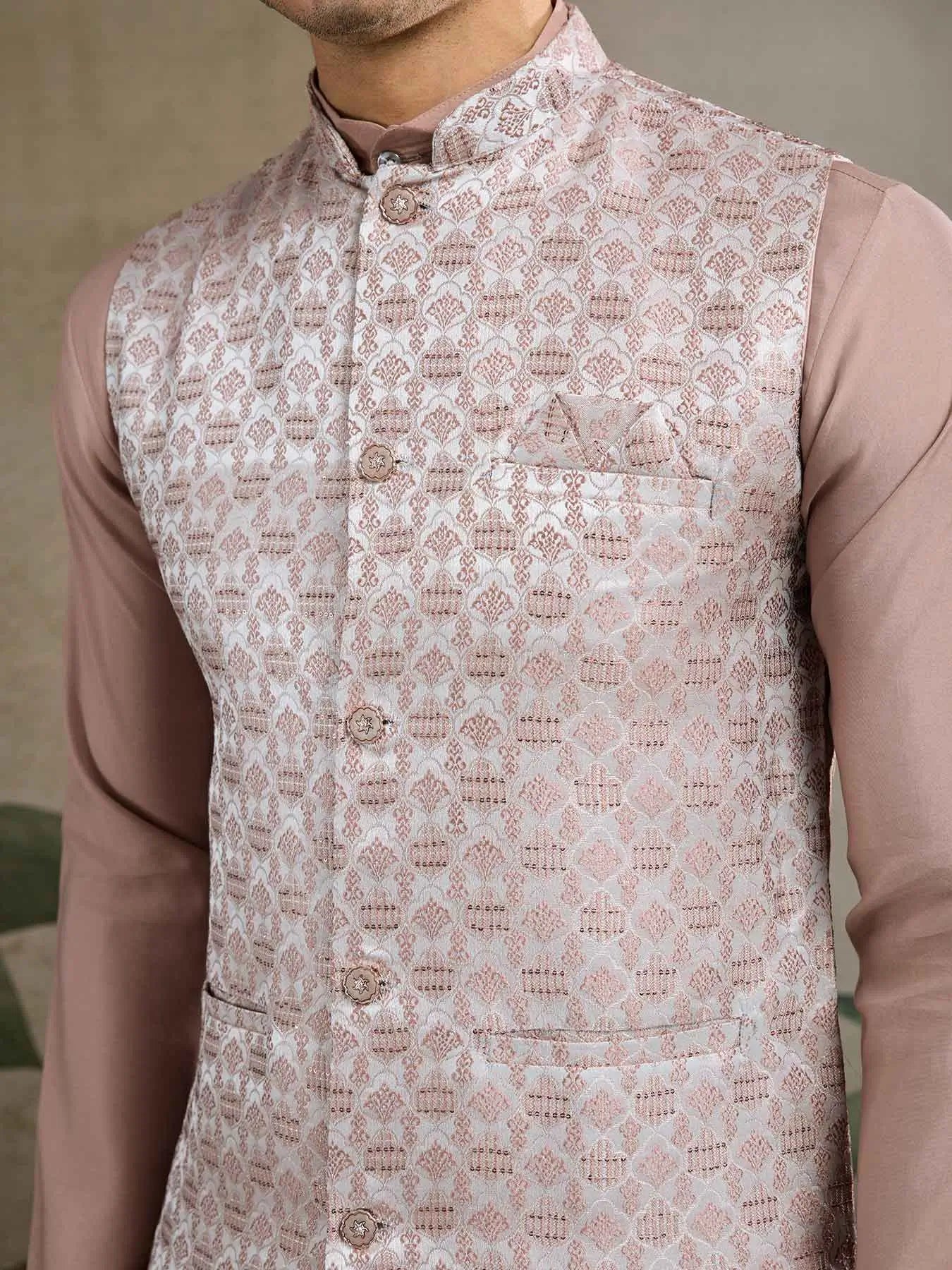 Rosy Brown Viscose Silk Kurta With Sequins Jacquard Design Work Koti