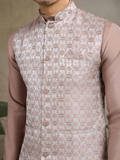 Rosy Brown Viscose Silk Kurta With Sequins Jacquard Design Work Koti