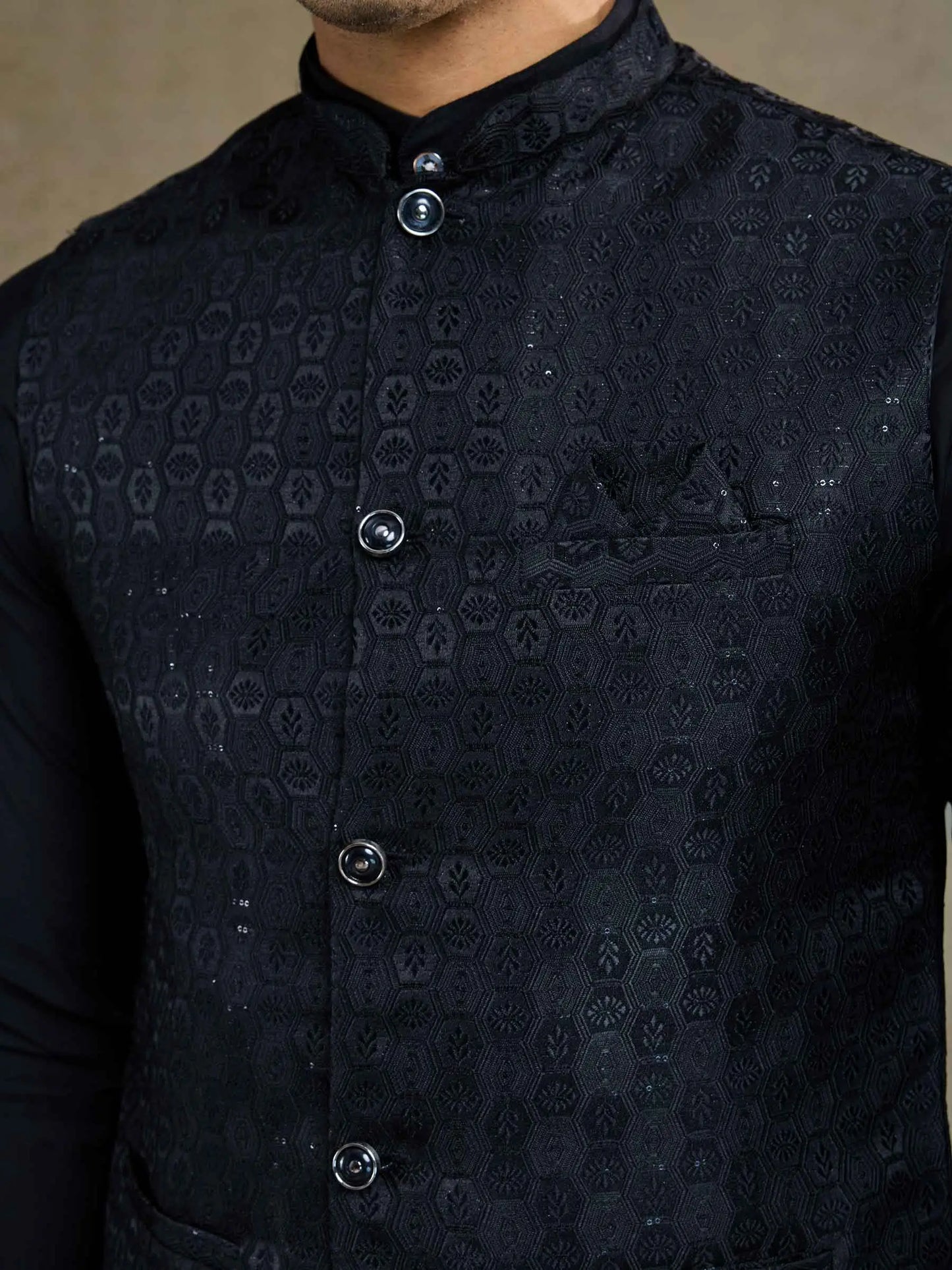 Black Viscose Silk Kurta With Sequins Jacquard Design Work Koti