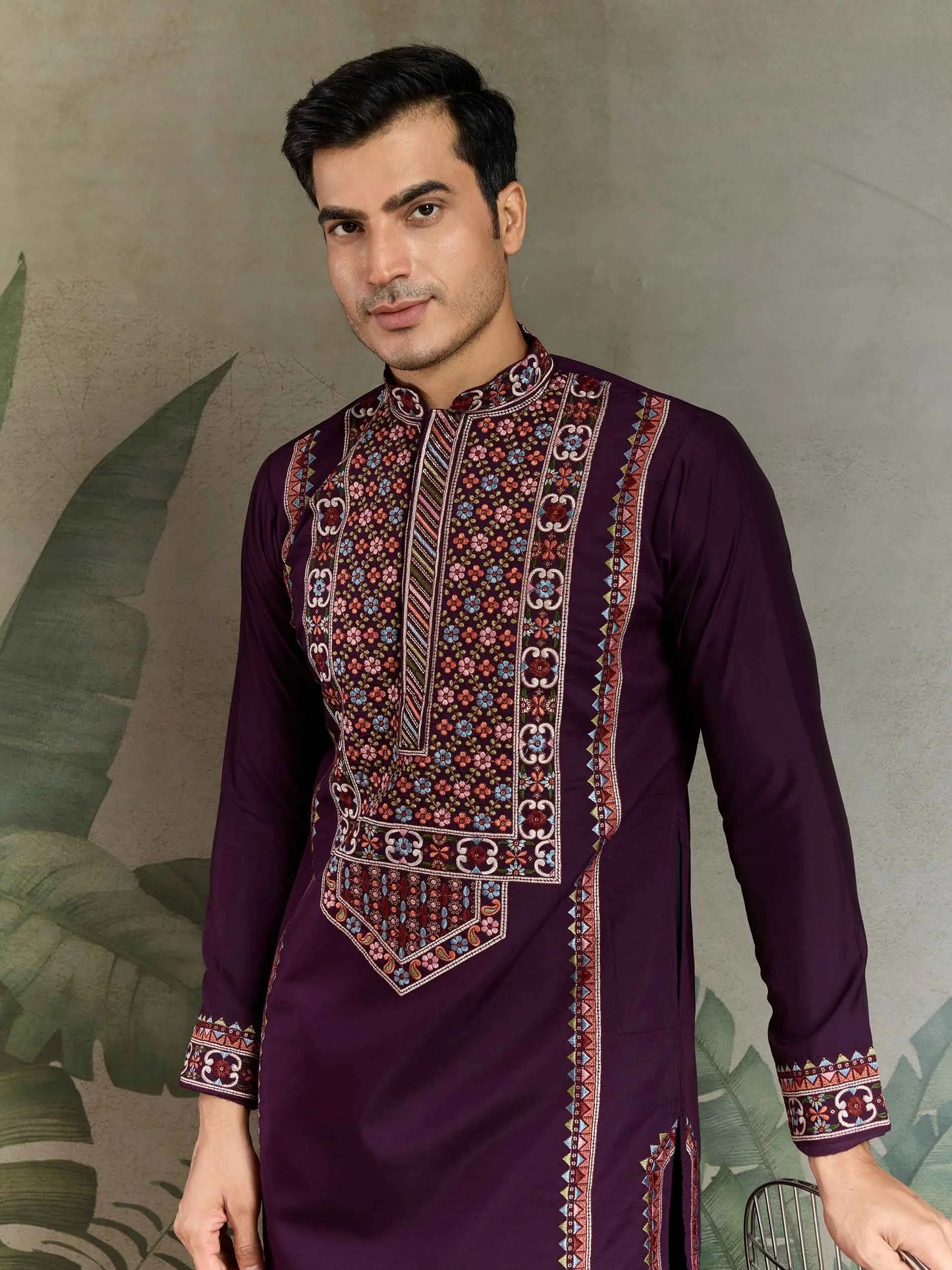 Dark Purple Festive Wear Kurta Set With Multi Thread Sequins Embroidery Work