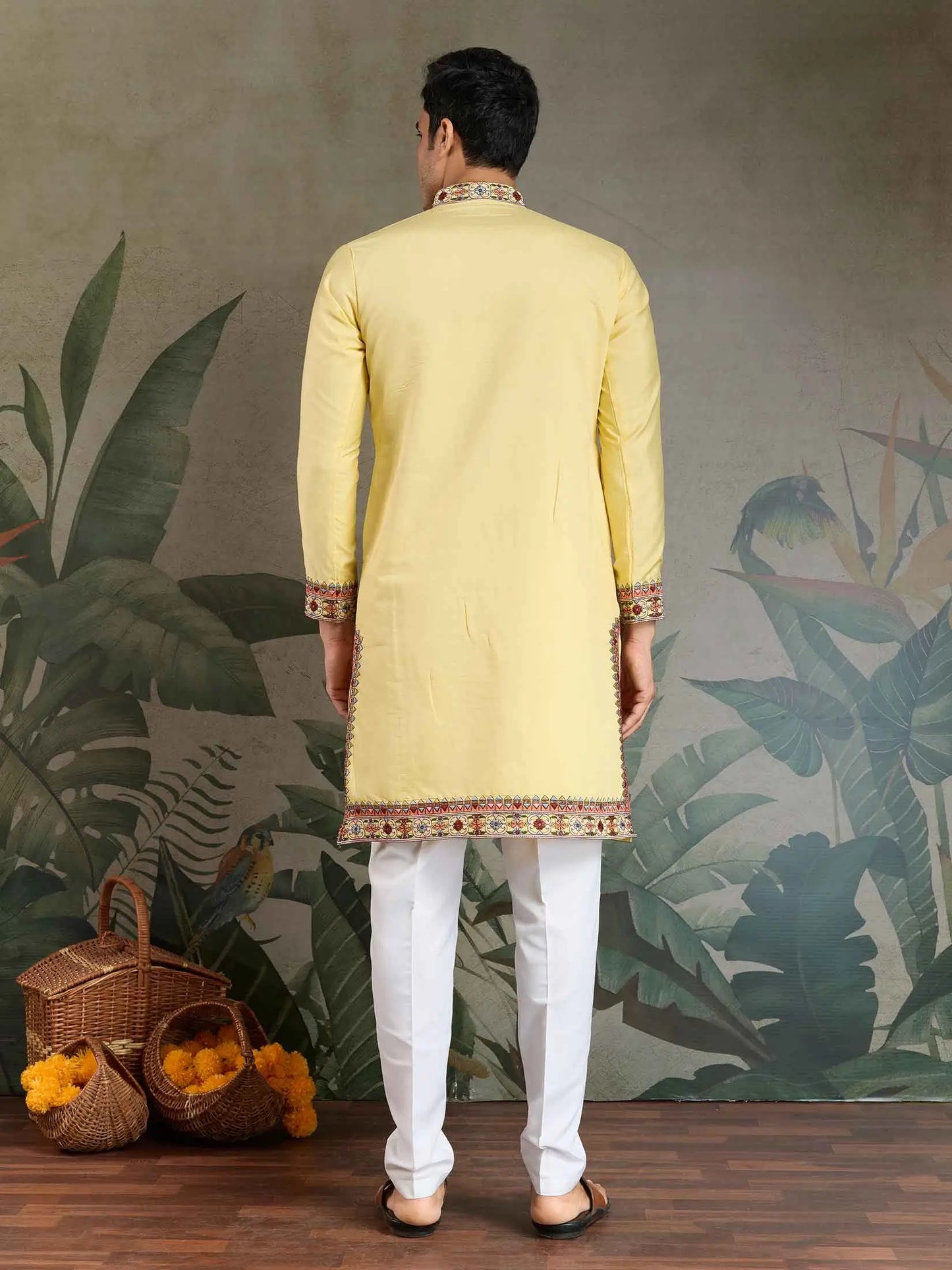 Yellow Festive Wear Kurta Set With Multi Thread Sequins Embroidery Work
