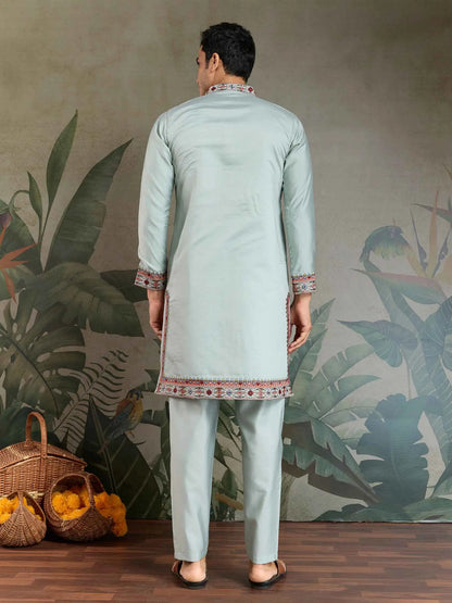 Sky Blue Festive Wear Kurta Set With Multi Thread Sequins Embroidery Work