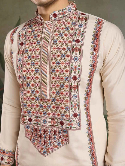 Ivory Festive Wear Kurta Set With Multi Thread Sequins Embroidery Work