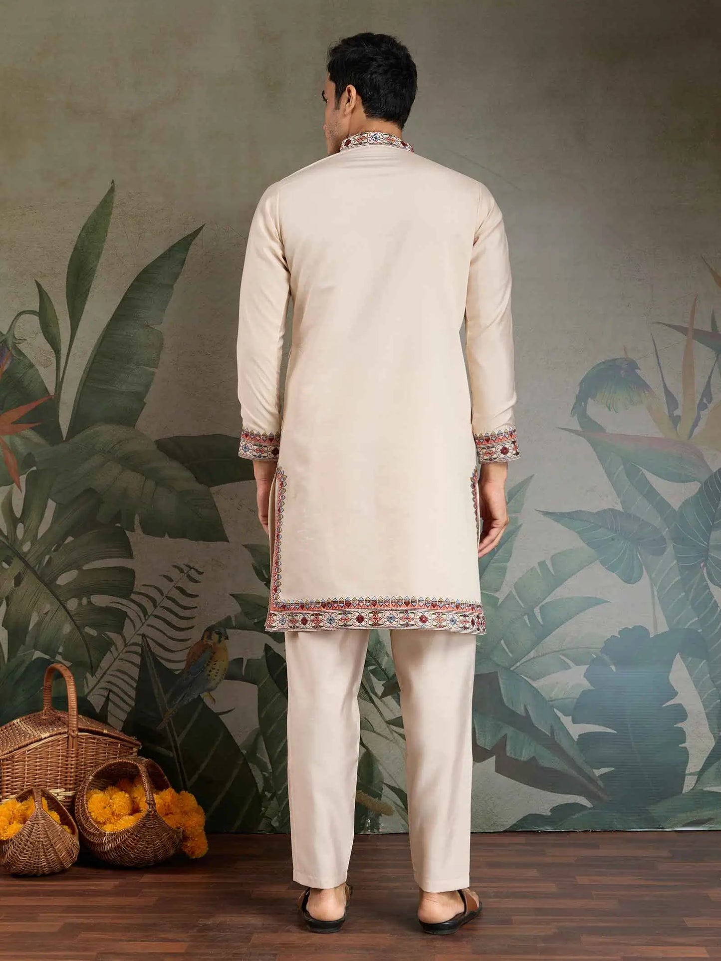 Ivory Festive Wear Kurta Set With Multi Thread Sequins Embroidery Work