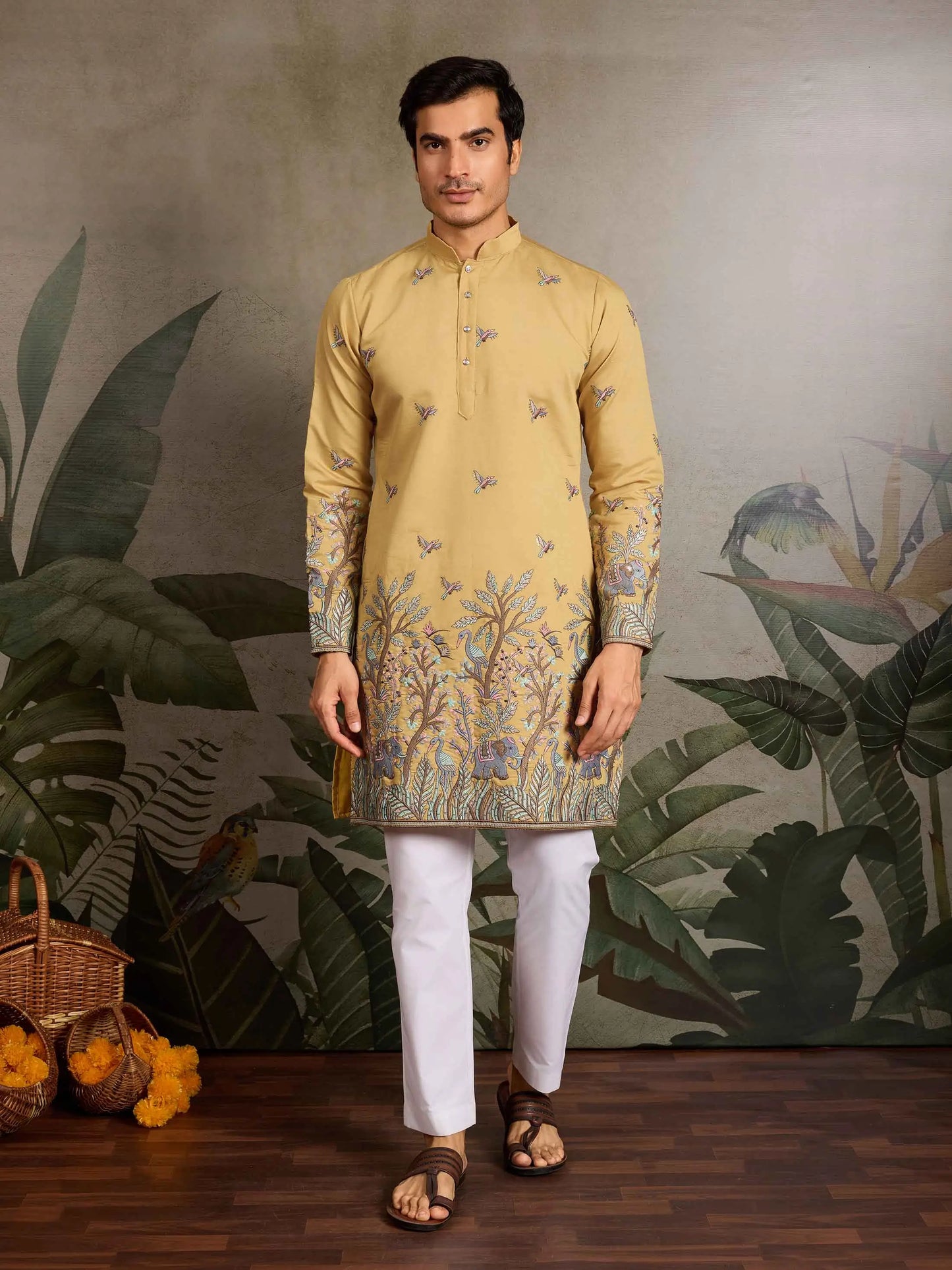 Yellow Kurta Set With Elephant Embroidery Motifs