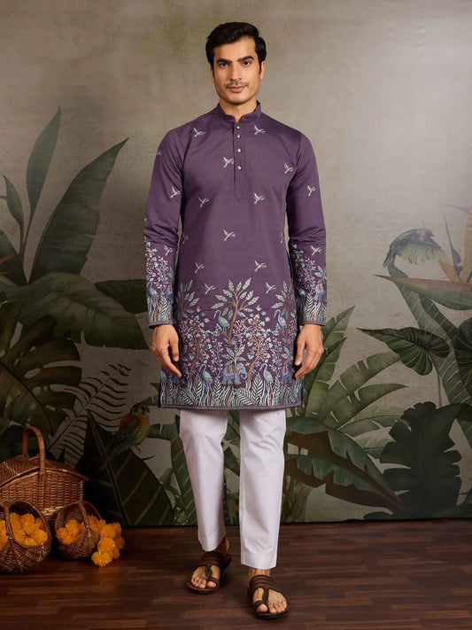 Dusty Purple Kurta Set With Embroidery Work