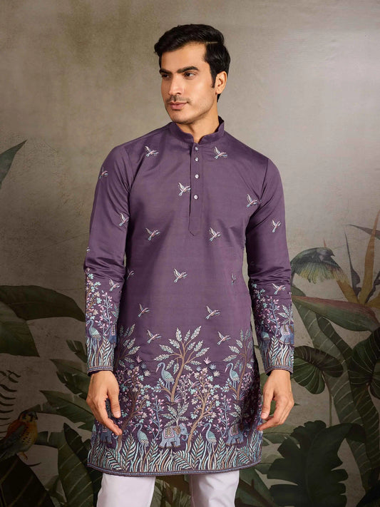 Dusty Purple Kurta Set With Embroidery Work
