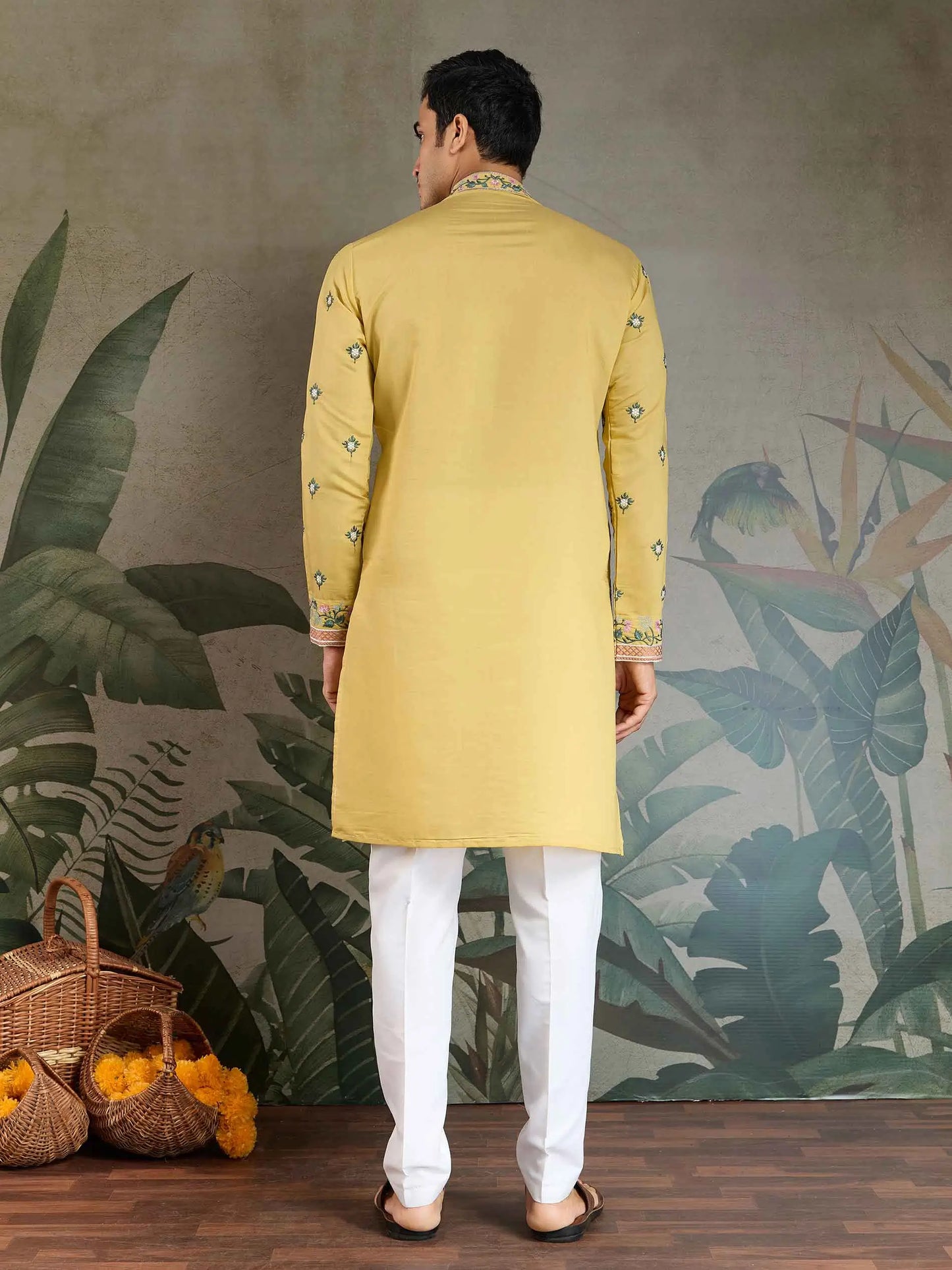 Cool Yellow Viscose Silk Thread And Sequins Embroidery Work Kurta With Pant