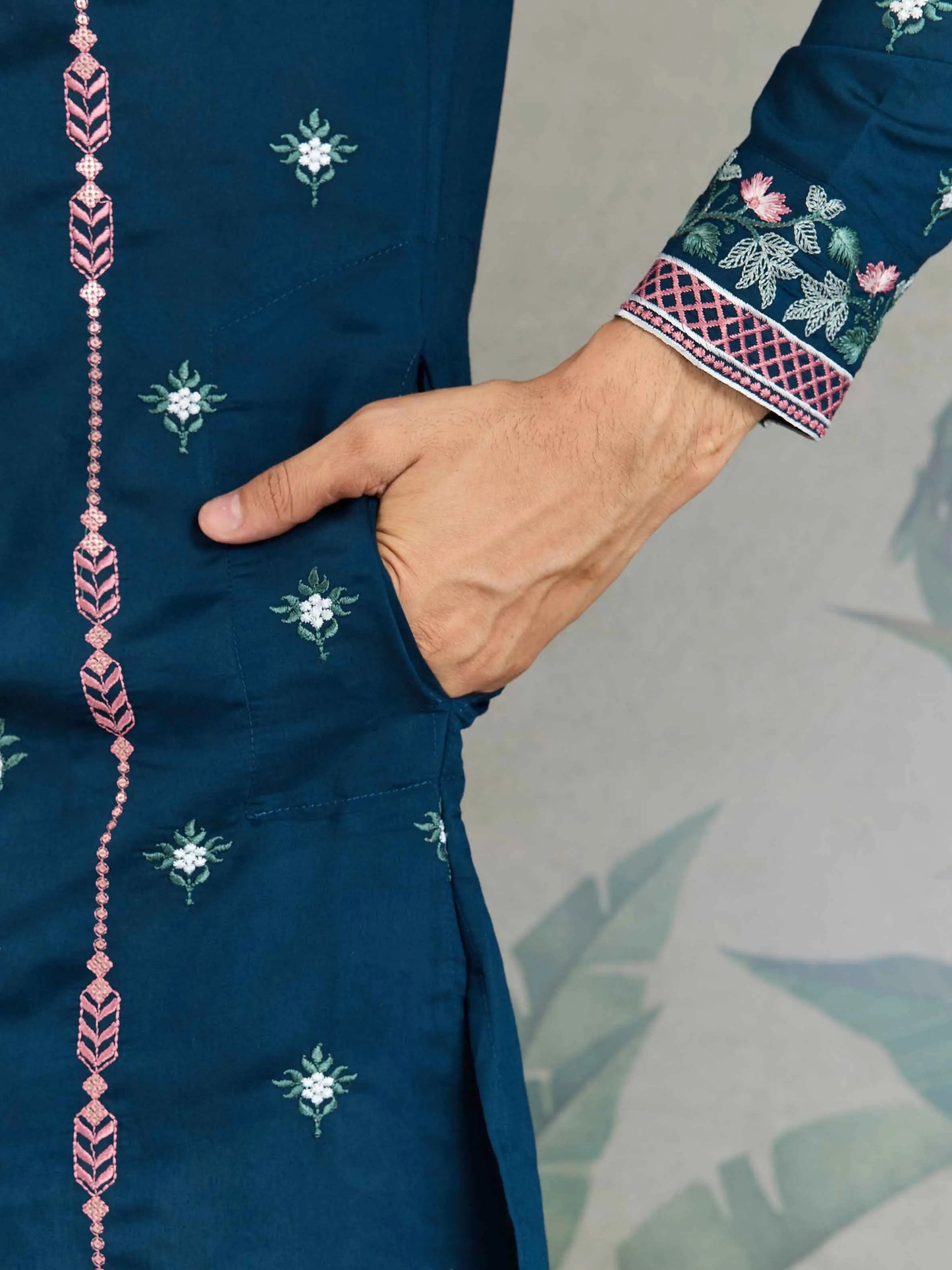 Nile Blue Viscose Silk Thread And Sequins Embroidery Work Kurta With Pant