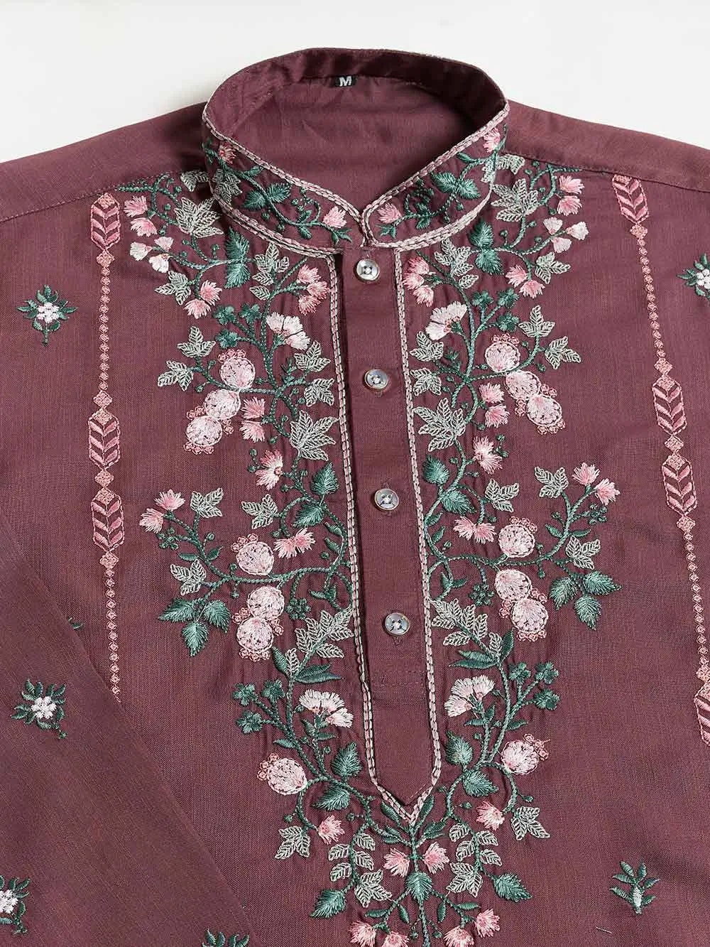 Pastel Chocolate Viscose Silk Thread & Sequins Embroidery Work Kurta With Pant
