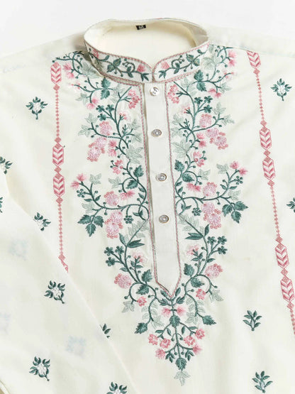 White Viscose Silk Thread And Sequins Embroidery Work Kurta With Pant