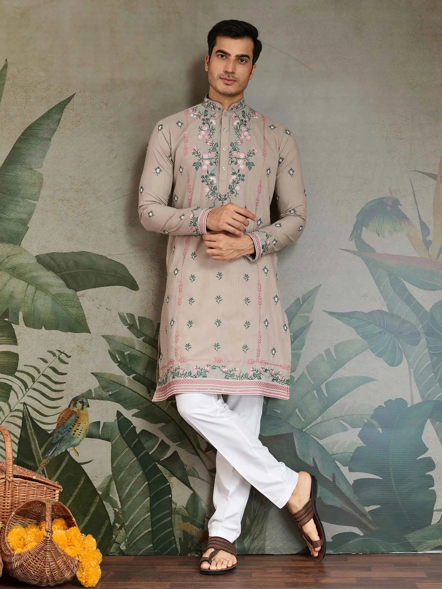 Ivory Viscose Silk Thread And Sequins Embroidery Work Kurta With Pant