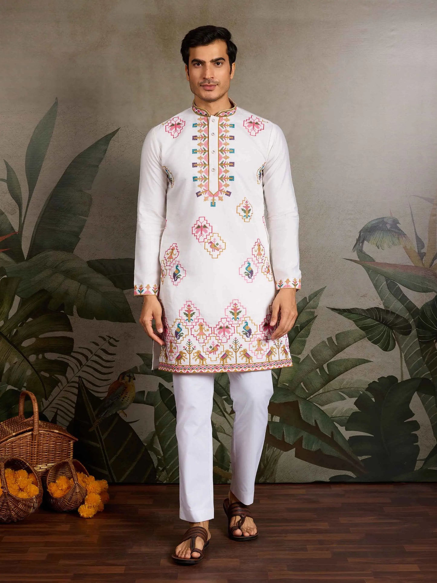 Festive White Kurta Set with Multi-Thread Embroidery Work