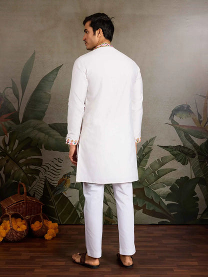 Festive White Kurta Set with Multi-Thread Embroidery Work