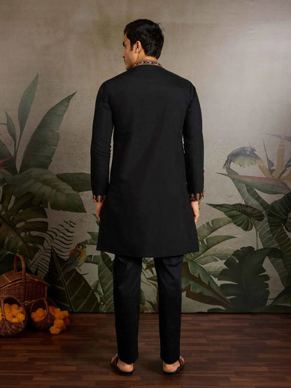 Festive Black Kurta Set with Multi-Thread Embroidery Work