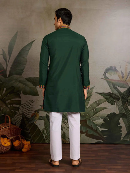 Festive Green Kurta Set with Multi-Thread Embroidery Work