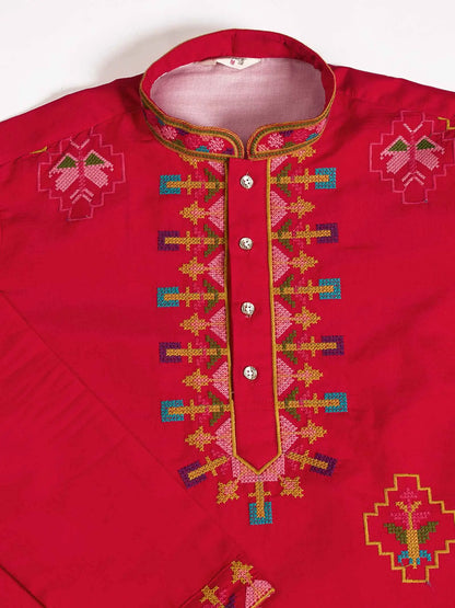 Festive Red Kurta Set with Multi-Thread Embroidery Work