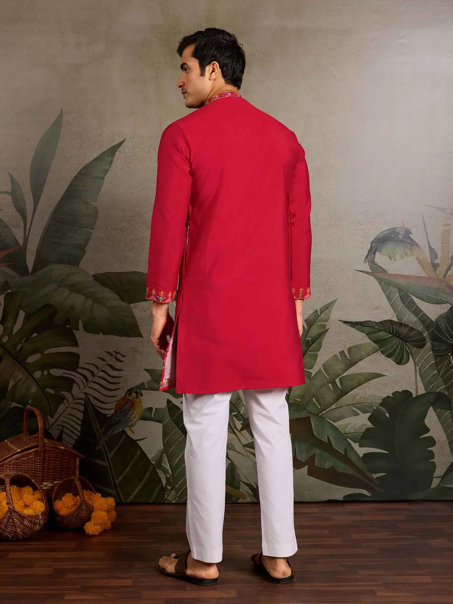 Festive Red Kurta Set with Multi-Thread Embroidery Work